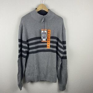 Tahari Sweater Mens XXL Gray Cotton Striped Mock Neck 1/4 Zip Pullover NWT 2XL